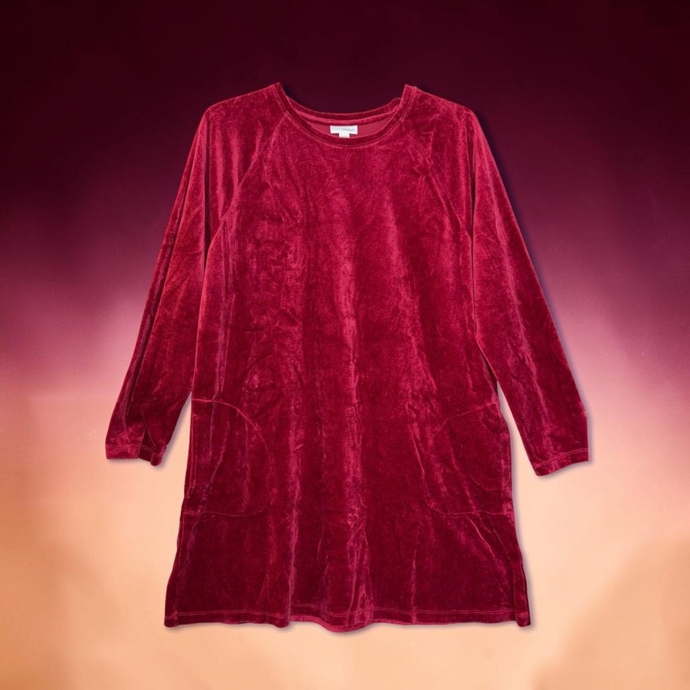 Pure‎ Jill J. Jill Red Velvet Pima Cotton Blend Pockets Tunic Dress XL Petite
